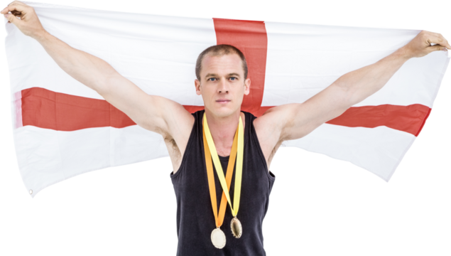 Athlete with olympic gold medal around his neck - Powered by Adobe