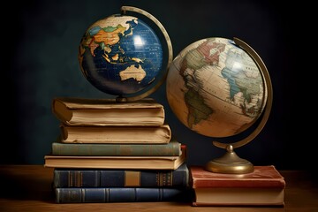 A stack of books and a globe Generative AI