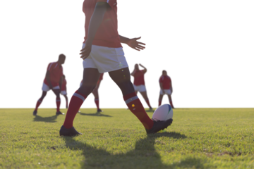 Diverse rugby players on field