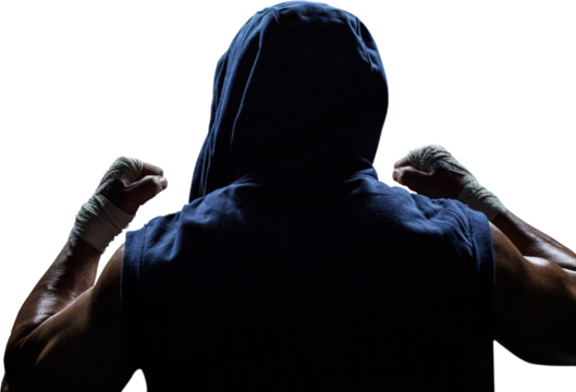 Rear view of athlete with arms raised - Powered by Adobe