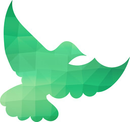 Illustration of green translucent glass in flying bird shape 