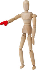 Wooden 3d figurine standing and giving heart