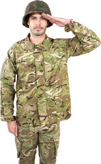 Portrait of confident soldier saluting