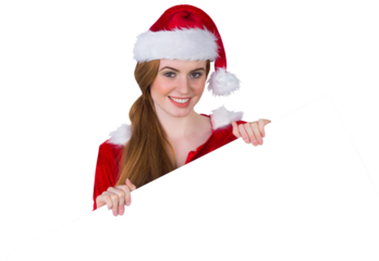 Pretty girl in santa costume showing card