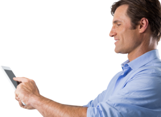 Side view of man using digital tablet