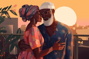 A man wearing a mask and a woman in a red dress Generative AI