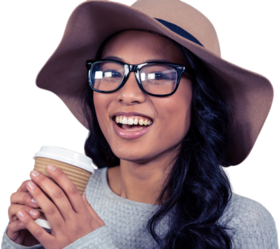 Asian woman holding disposable cup