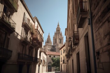 Fototapeta premium A street with buildings on both sides Generative AI