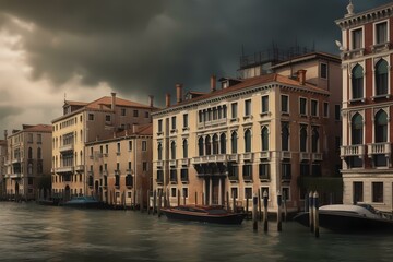Fototapeta na wymiar A canal with buildings along it Generative AI