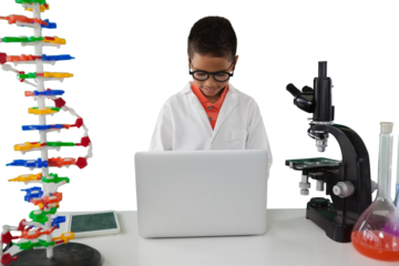 Schoolboy using laptop at desk