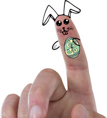 Naklejka premium Digitally generated image of fingers painted as Easter bunny 