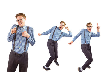 Multiple image of cheerful young man dancing