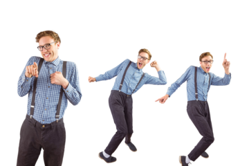 Multiple image of cheerful young man dancing