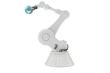 Obraz premium Graphic image of robot holding globe