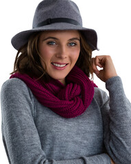 Portrait of young woman in hat and scarf