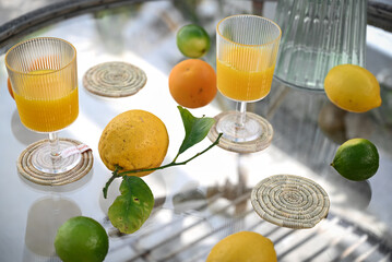 glass of orange juice and lemon