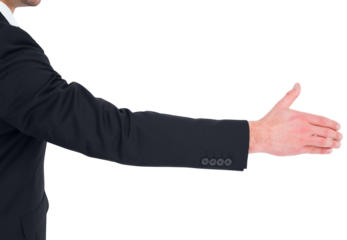 Businessman in suit offering his hand