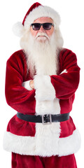 Santa Claus wears black sunglasses 