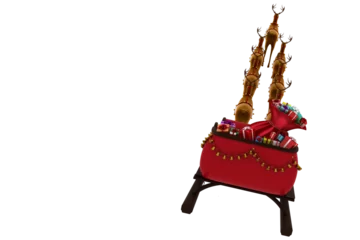 Keuken spatwand met foto Reindeer pulling red sleigh with gift boxes during Christmas © vectorfusionart