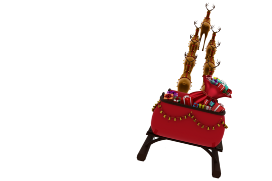 Reindeer pulling red sleigh with gift boxes during Christmas