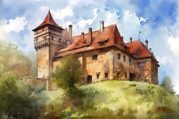 Obraz premium A castle with a moat Generative AI