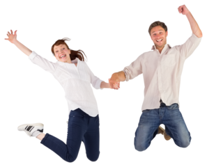 Couple jumping and holding hands