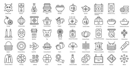 Chinese New Year Thin Line Icons China Festival Icon Set in Outline Style 50 Vector Icons in Black
