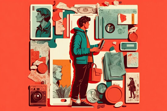 Man collecting items such as stamps coins or figurines, created with Generative AI technology