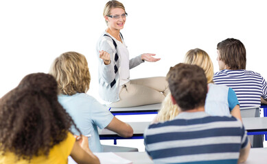Teacher teaching students in class