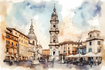 Obraz premium A painting of a city Generative AI