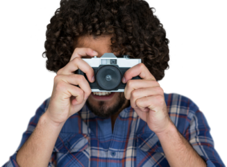 Close up of photographer taking picture with camera 