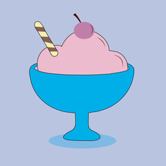 ice cream in a glass.ice cream cone.Bright ice cream in a cup. Cute cartoon vector illustration isolated on white