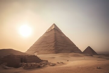 Fototapeta na wymiar Pyramids in a desert with great pyramid of giza in the background Generative AI