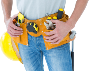 Technician with tool belt around waist