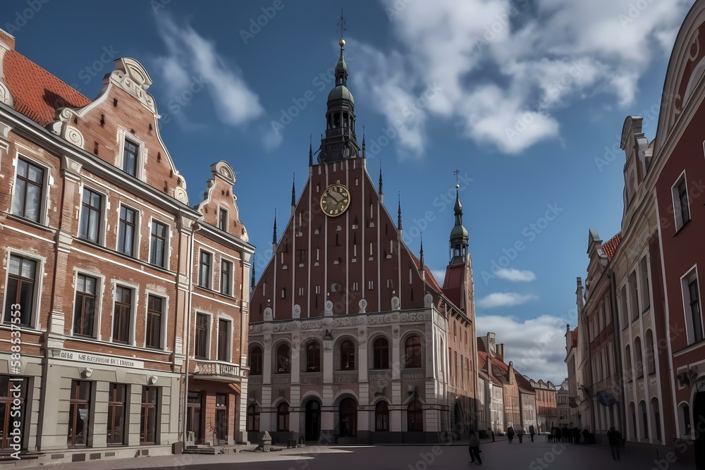 Wall mural a large building with a clock on it generative ai