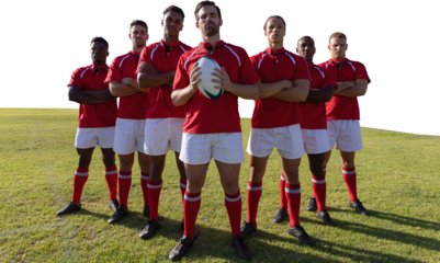 Diverse rugby players on field
