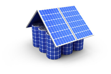 3d image of model house made from solar panels and cells