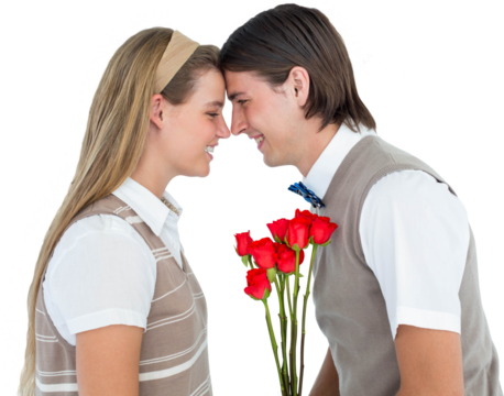 Happy geeky hipsters looking at each other