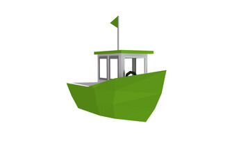Green boat over white background