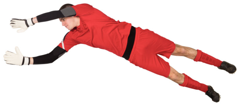 Fit goal keeper jumping up