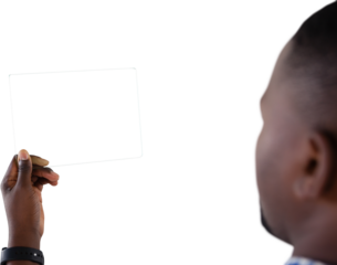 Man using futuristic digital tablet