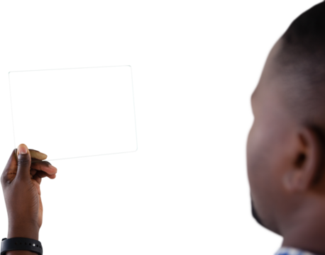 Man using futuristic digital tablet