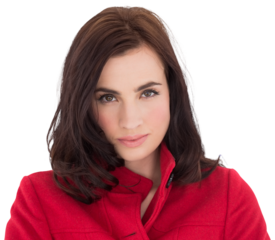 Portrait of a beautiful brunette in red coat