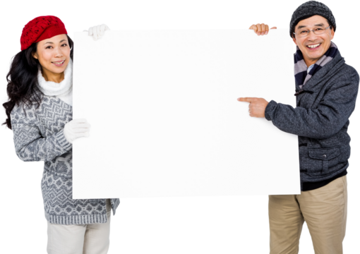 Portrait of couple with blank cardboard
