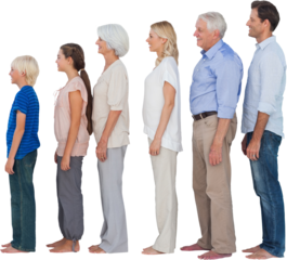 Multi-generation family standing in a row