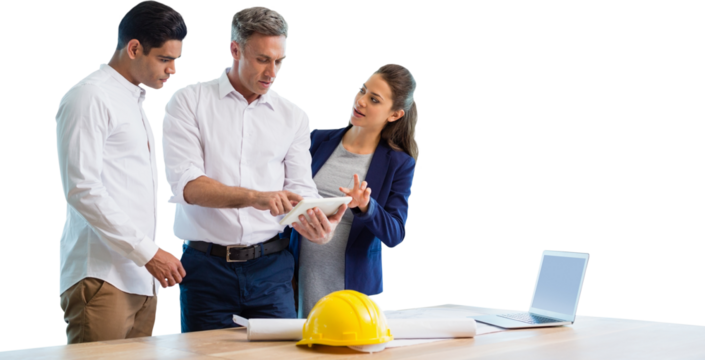 Architect discussing over tablet computer