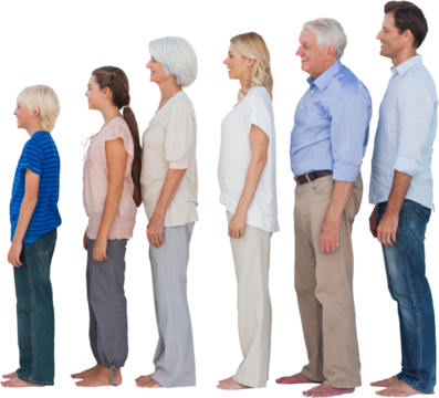 Multi-generation family standing in a row