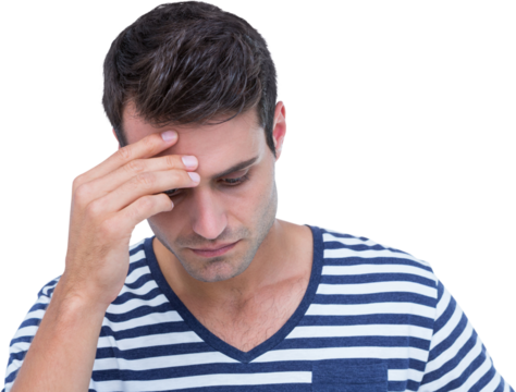 Close up of sad hipster with one hand on head