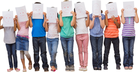 Cute pupils with funny faces in classroom