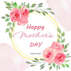 Watercolor Happy Mother's Day greeting card. Hand drawing illustration isolated on white background. Vector EPS.